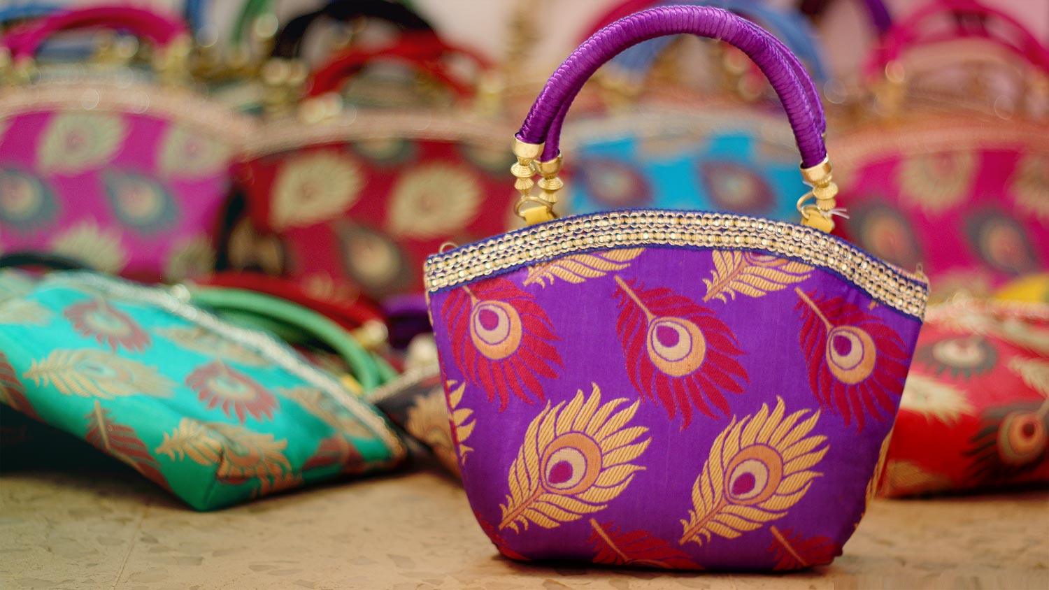 225 Peacock hand bags with zari for Arangetram