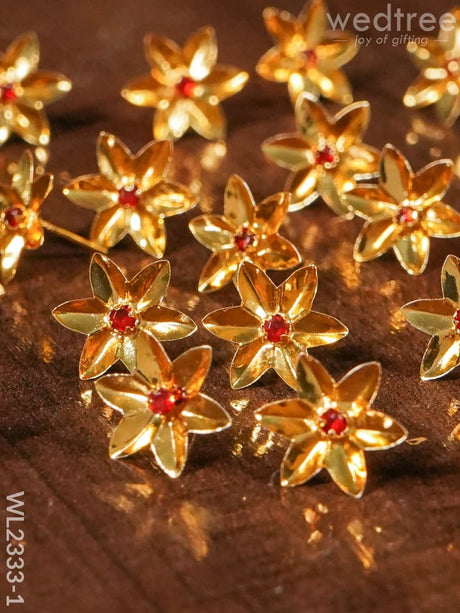 108 Special German Silver Parijata Flowers With Red Stone For Pooja - Wl2333 Gold Silver Utility