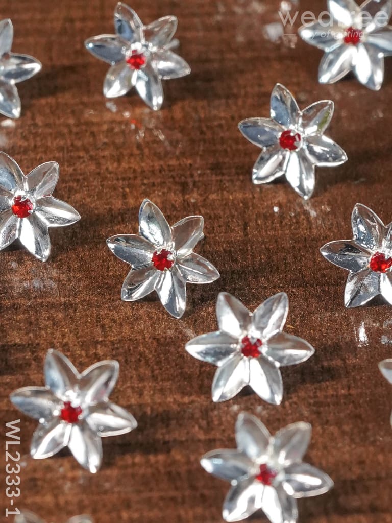 108 Special German Silver Parijata Flowers With Red Stone For Pooja - Wl2333 Silver Utility