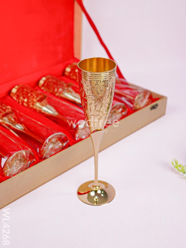 24Kt Gold Brass Wine Glass - Set Of 6 Wl4268 Utility