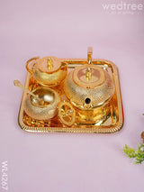 24Kt Gold Tea Cup Set With Plate And Spoon - Wl4267 Brass Utility