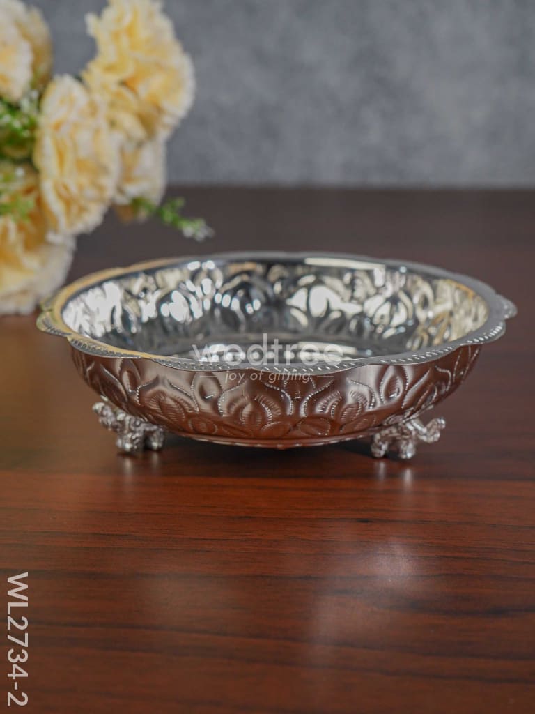 German Silver Pooja Bowl With Elephant Stand - 6.5 Inch Wl2734-2 Utility