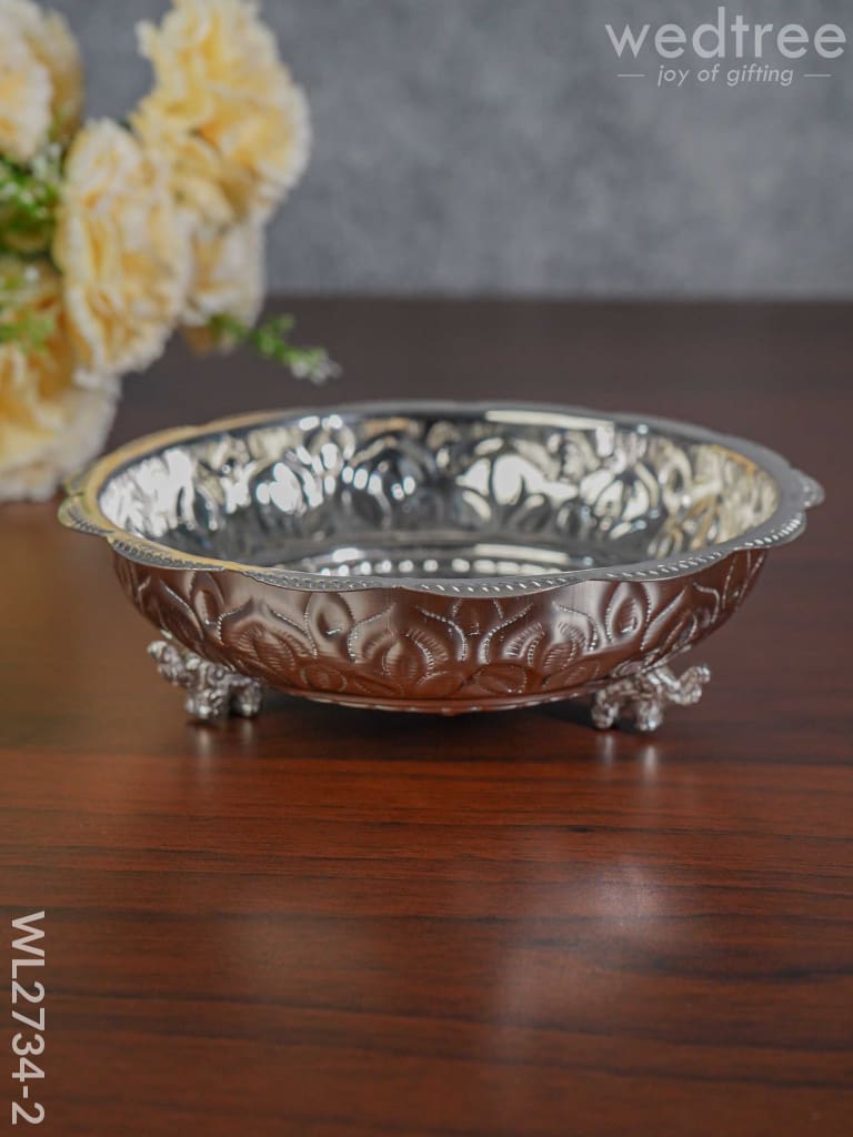 German Silver Pooja Bowl With Elephant Stand - 6.5 Inch Wl2734-2 Utility