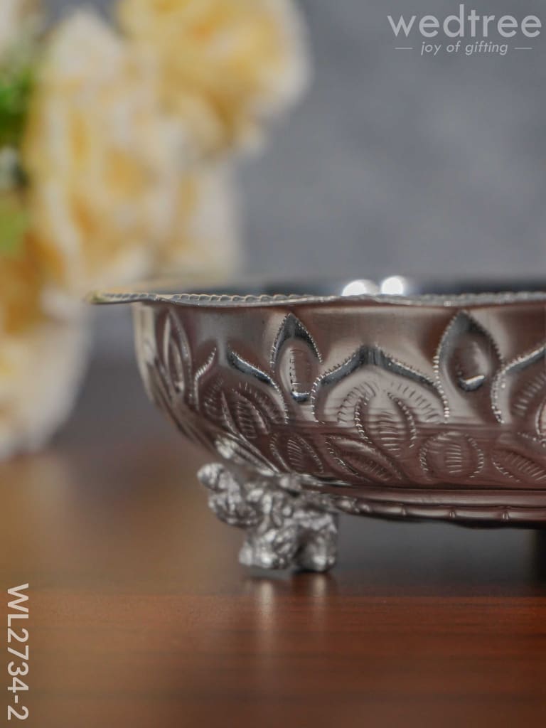 German Silver Pooja Bowl With Elephant Stand - 6.5 Inch Wl2734-2 Utility