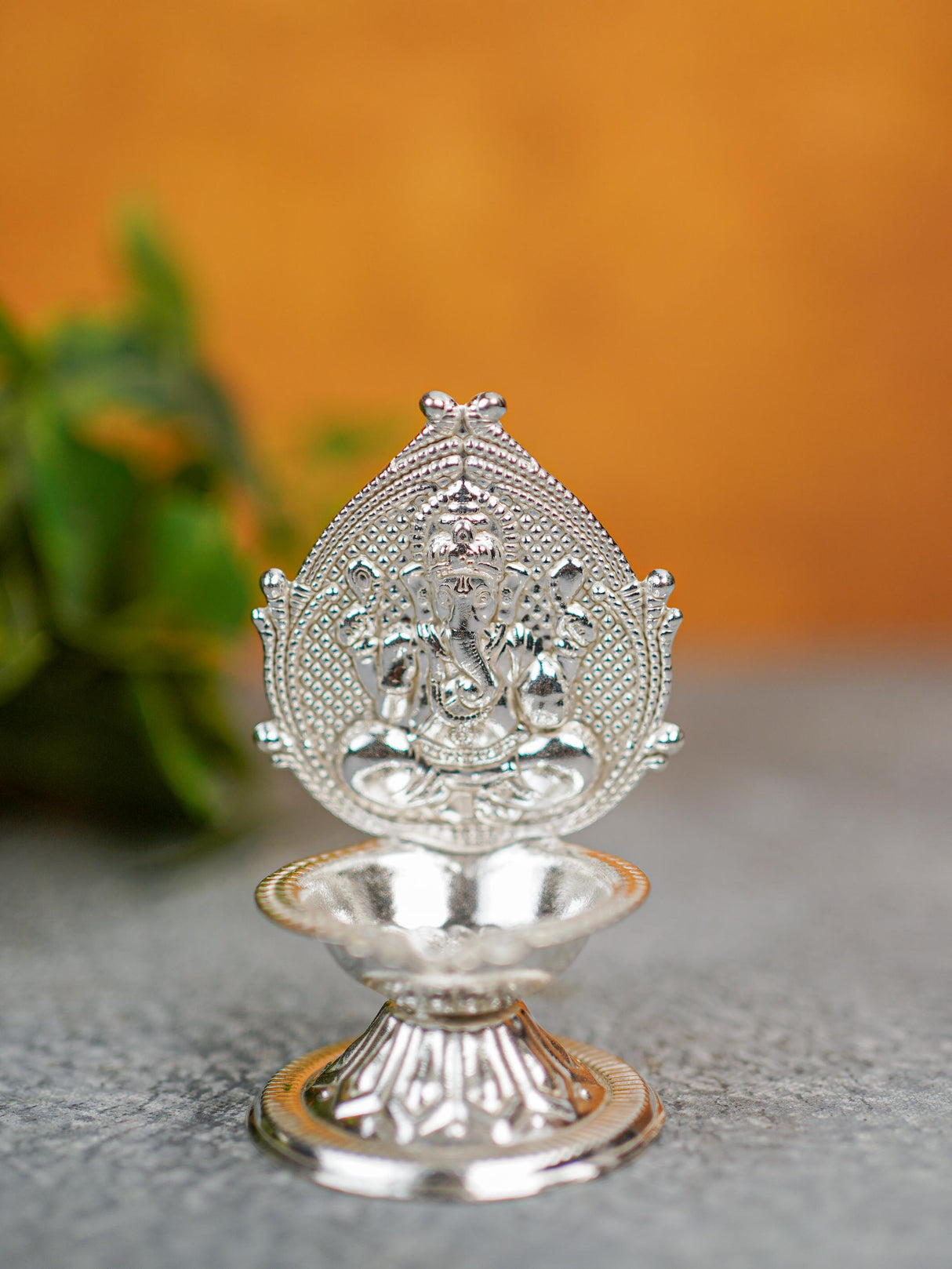 German Silver Ganesha Diya - WBG1176