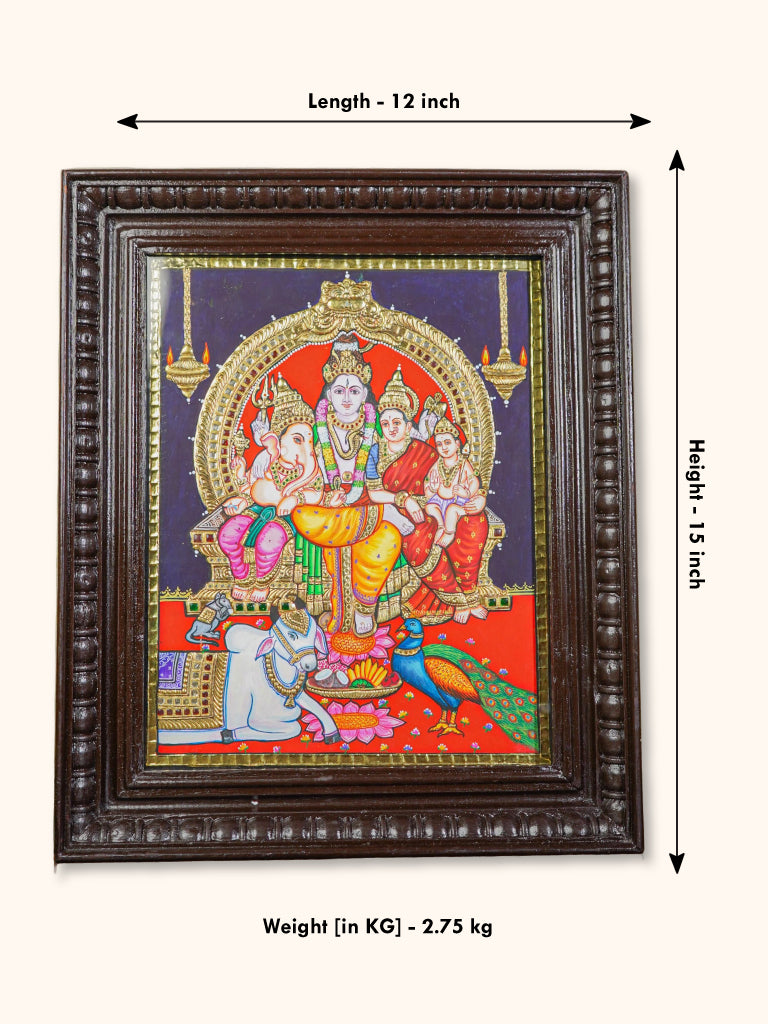 Tanjore painting Shiv Parivar - Direct Leaf - 15x12 inch - WL0334