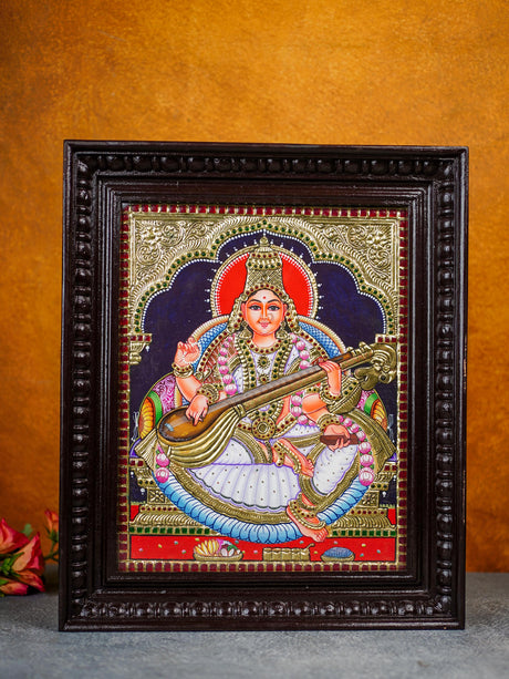 Tanjore Painting Saraswathi - Flat (Gold foil) - 15x12 inch - WL0461