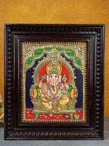 Tanjore Painting Ganesha in Sinhasan - Flat (Gold foil) - 12x10 inch - WL0479