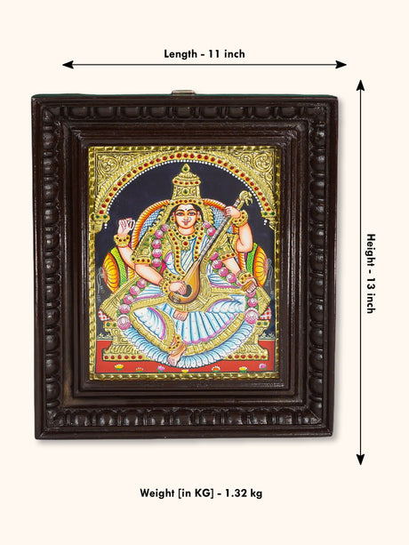 Tanjore painting Goddess Saraswathi - Flat (Gold foil) - 10x8 inch - WL0562