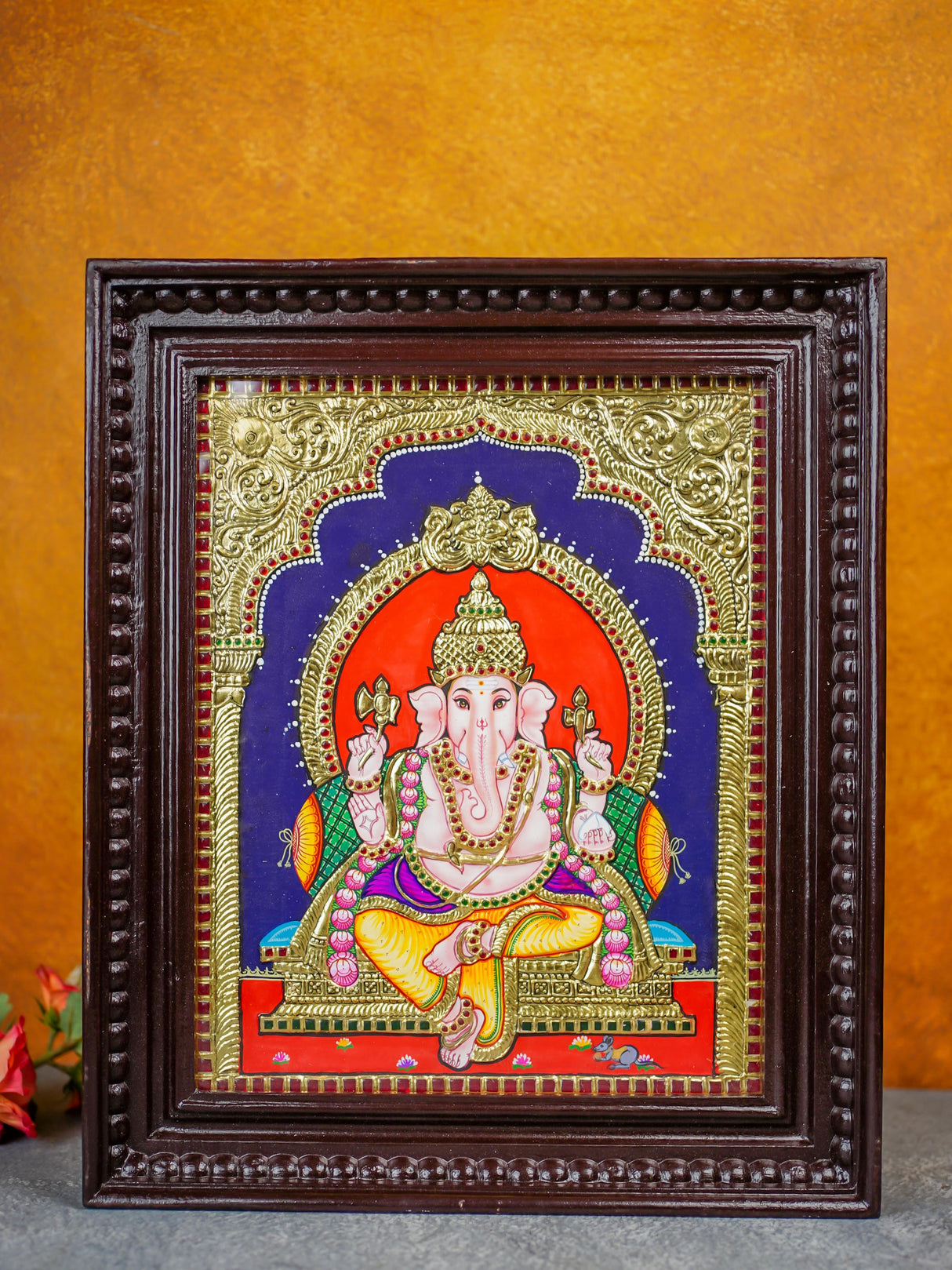 Tanjore Painting Ganesha - Flat (Gold foil) - 15x12 - WL1938