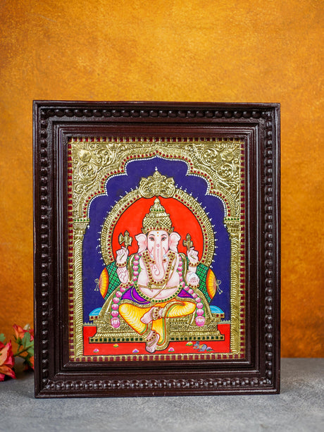 Tanjore Painting Ganesha - Flat (Gold foil) - 15x12 - WL1938