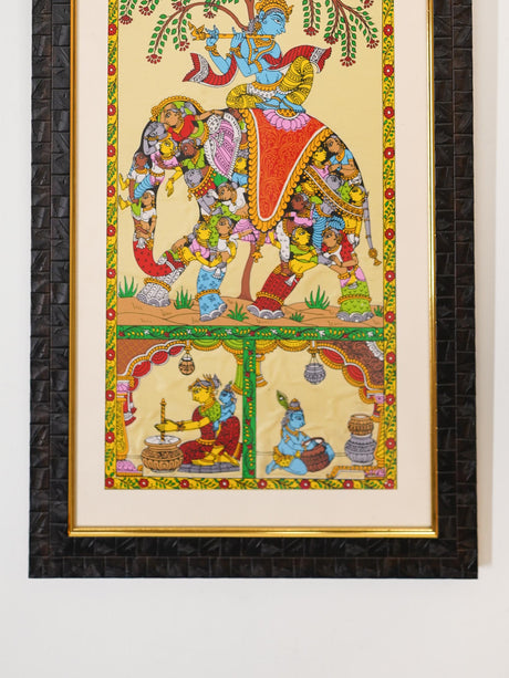 Pattachitra Painting - Krishna with Elephant - 17 x 9 - WL2860