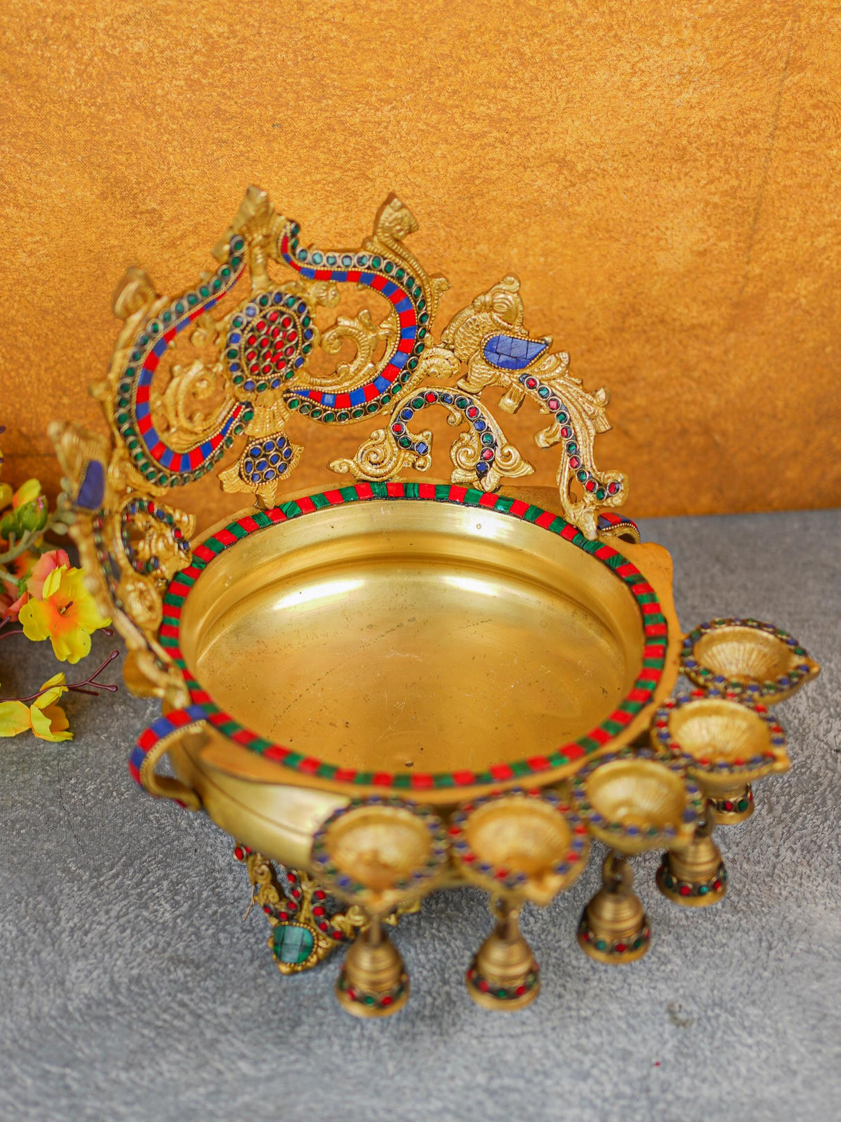 Brass Urli with Diya & Bells - WL3870