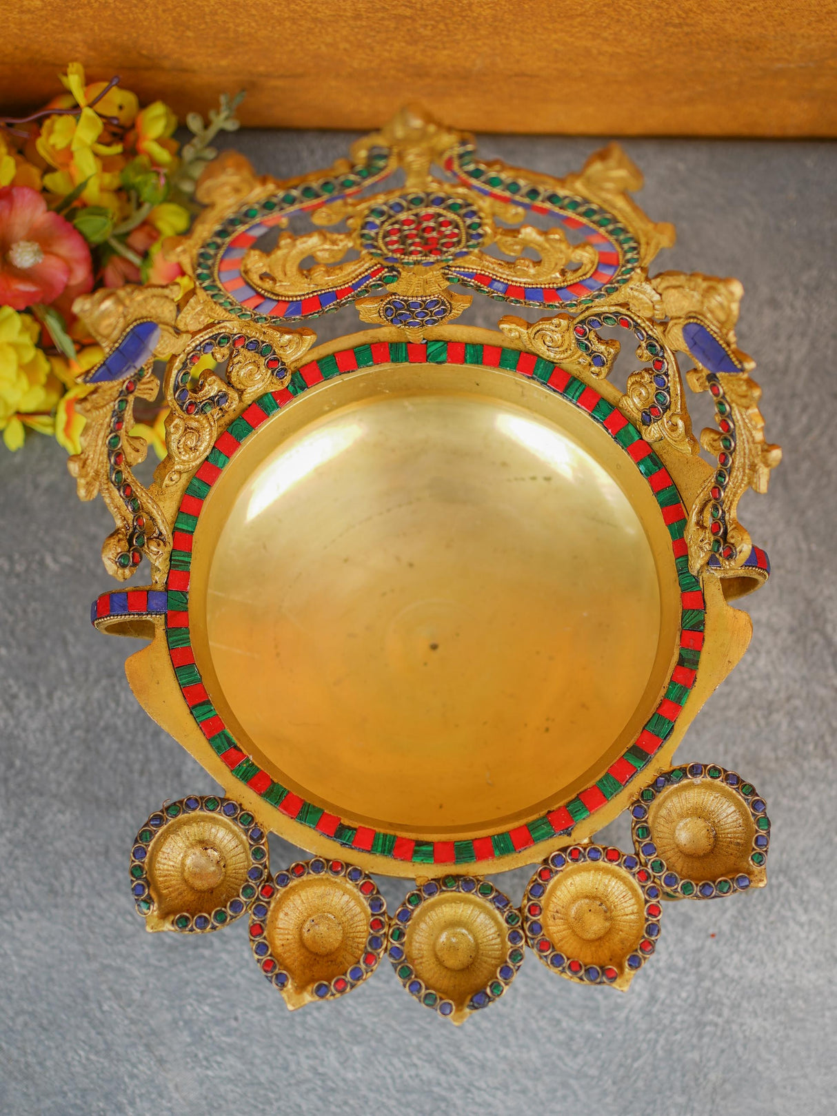 Brass Urli with Diya & Bells - WL3870