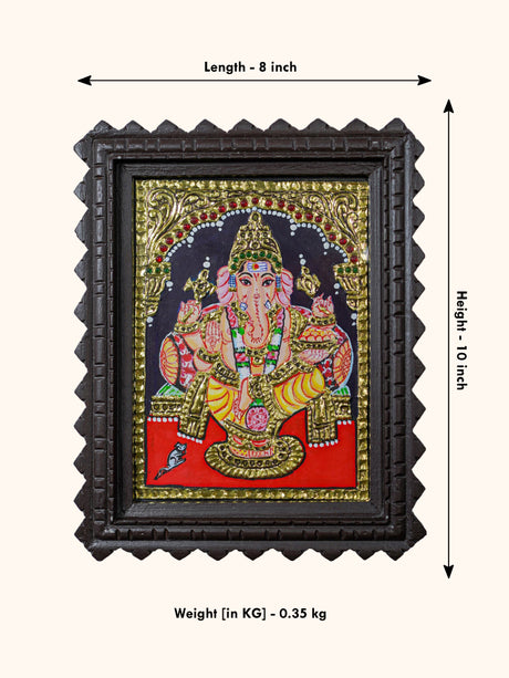 Tanjore Painting Ganesha (Chettinad Frame) - 8 x 6 inch - Flat [Gold Foil] - WL4218