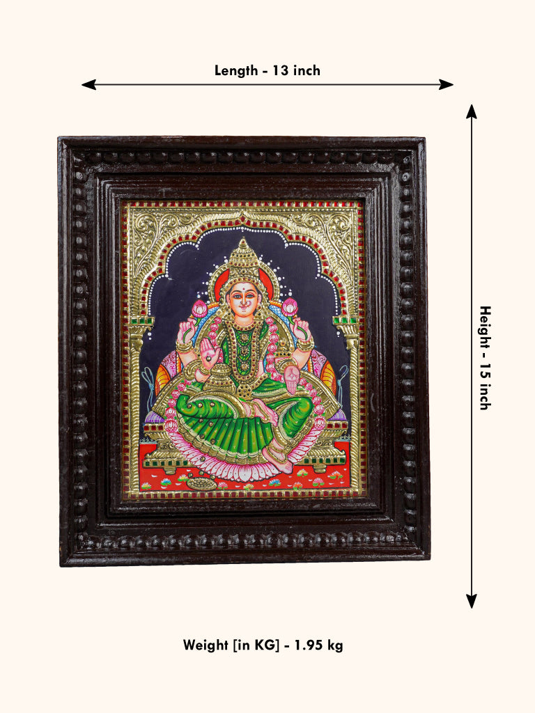 Tanjore Painting - Aishwarya Lakshmi - 12 x 10 inch - Flat [Gold Foil] - WL4261