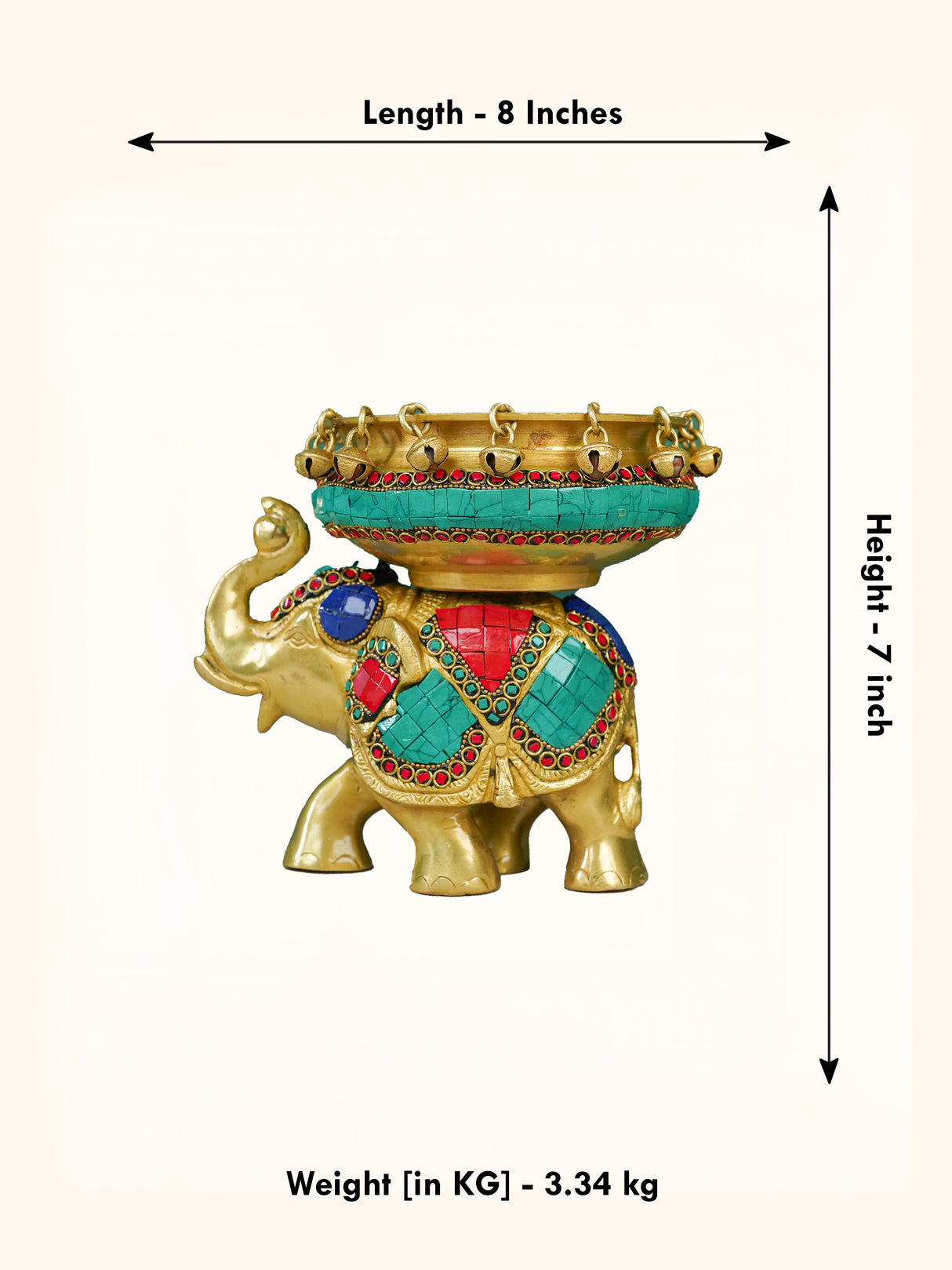 Brass Elephant Urli with Tile Work - WL4382