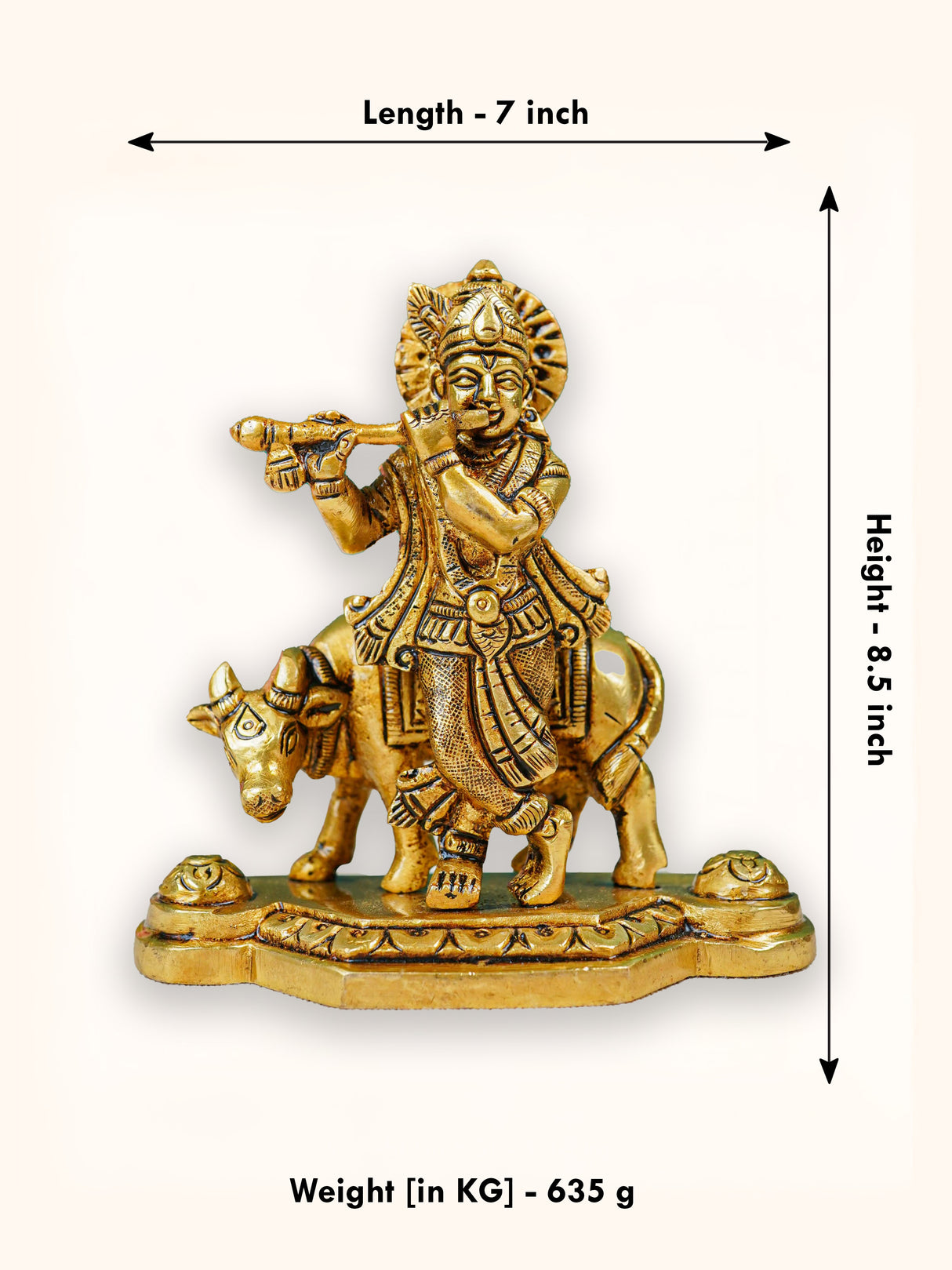 Brass Krishna Figurine with Cow - WL4439