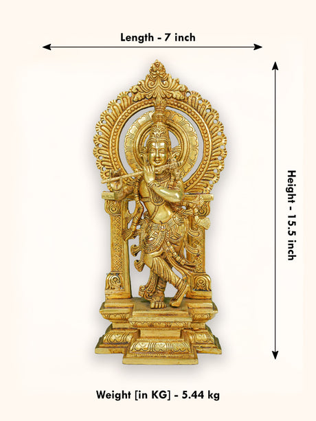 Brass Krishna Idol with Flute - WL4499