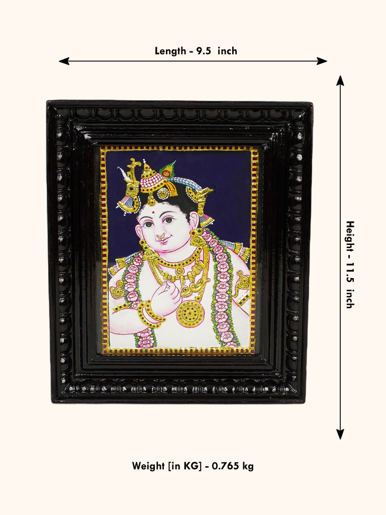 Tanjore Painting - Krishna Face - Flat (Gold foil) - 10 x 8 inch - WL4528