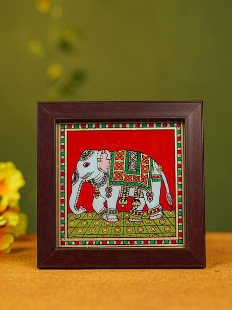 Elephant Reverse Glass Painting Frame - 4 x 4 inch - WL4608