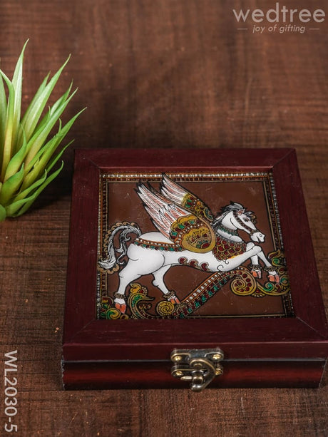 Acrylic Reverse Picture Jewelry Box - Tanjore Art Horse Wl2030-5 Organizers