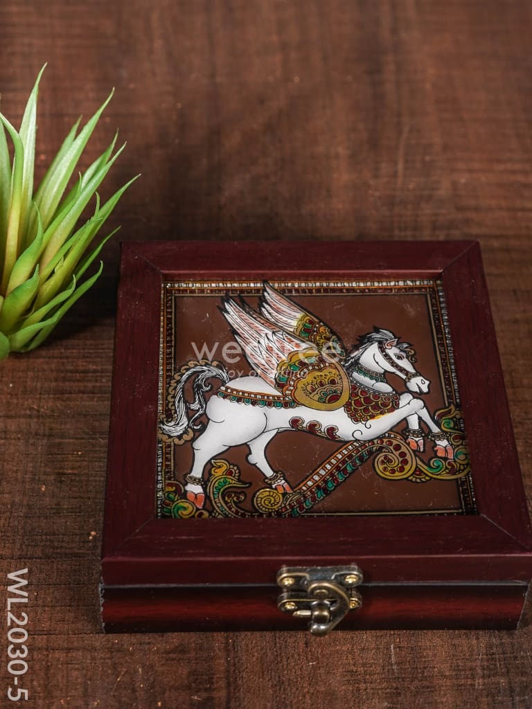 Acrylic Reverse Picture Jewelry Box - Tanjore Art Horse Wl2030-5 Organizers