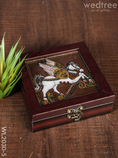 Acrylic Reverse Picture Jewelry Box - Tanjore Art Horse Wl2030-5 Organizers