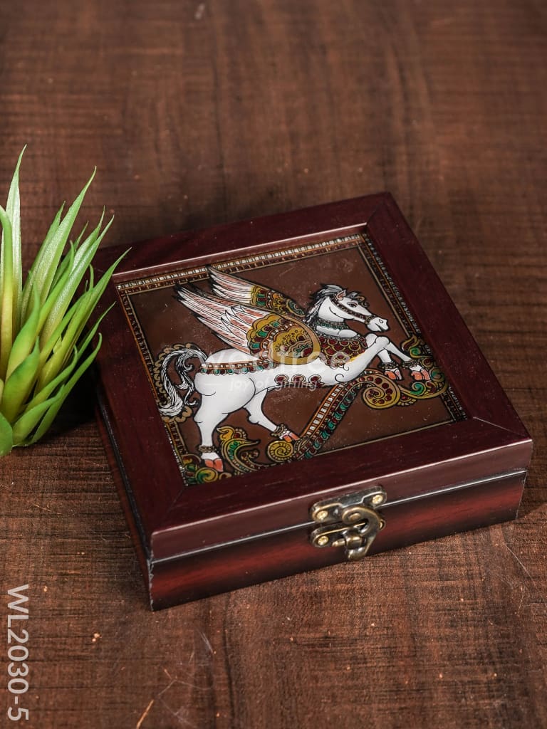 Acrylic Reverse Picture Jewelry Box - Tanjore Art Horse Wl2030-5 Organizers