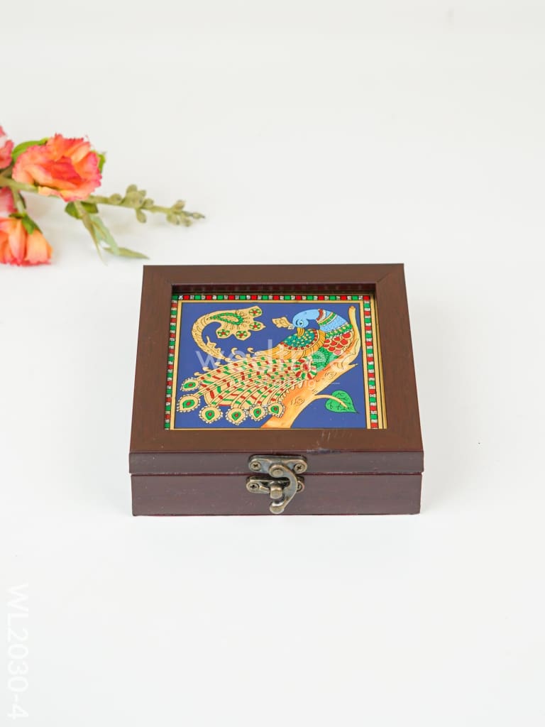 Acrylic Reverse Picture Jewellery Box - Tanjore Art Peacock1 Wl2030-4 Organizers