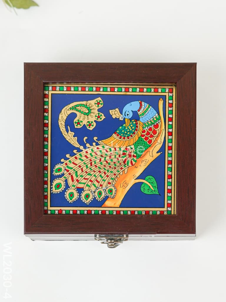 Acrylic Reverse Picture Jewellery Box - Tanjore Art Peacock1 Wl2030-4 Organizers