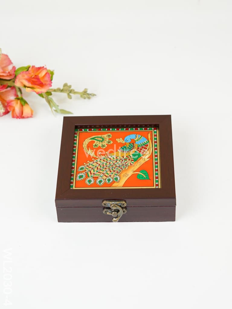 Acrylic Reverse Picture Jewellery Box - Tanjore Art Peacock1 Wl2030-4 Organizers