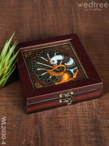 Acrylic Reverse Picture Jewelry Box - Tanjore Art Peacock1 Wl2030-4 Organizers