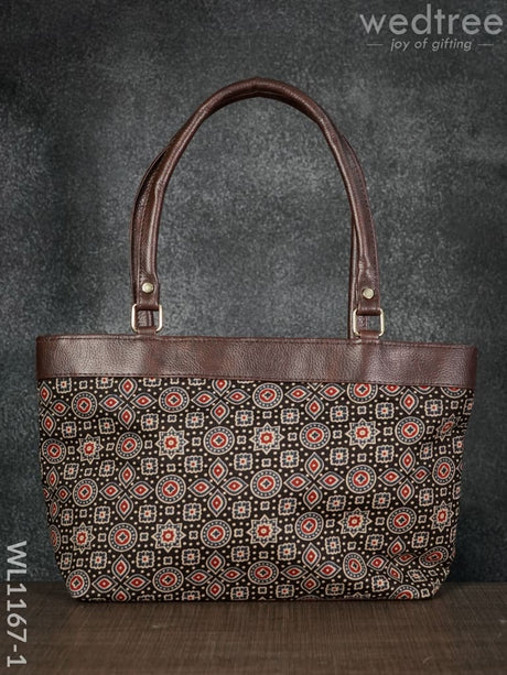 Ajrakh Printed Fabric Handbag - Wl1167 Black Regular Handbags