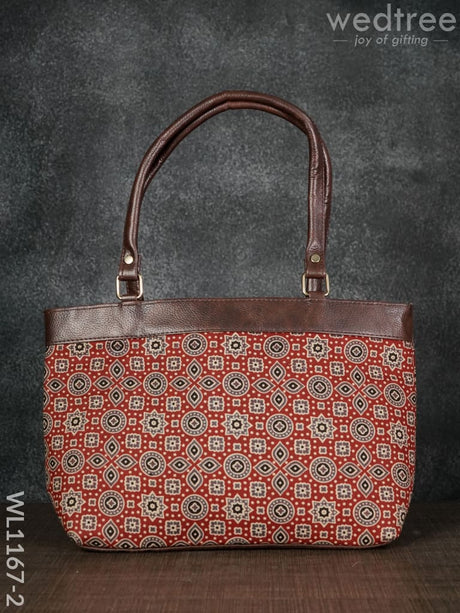 Ajrakh Printed Fabric Handbag - Wl1167 Brown Regular Handbags
