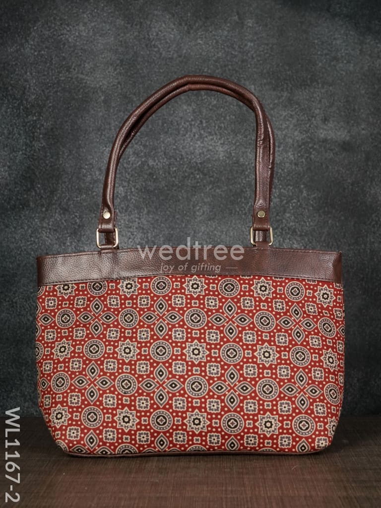 Ajrakh Printed Fabric Handbag - Wl1167 Brown Regular Handbags