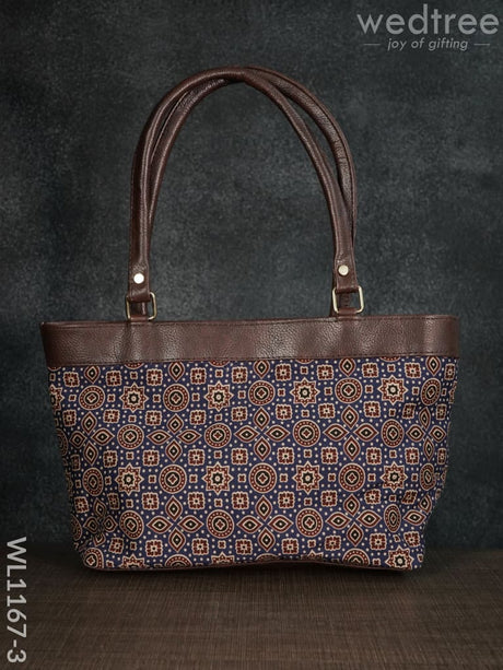 Ajrakh Printed Fabric Handbag - Wl1167 Dark Blue Regular Handbags