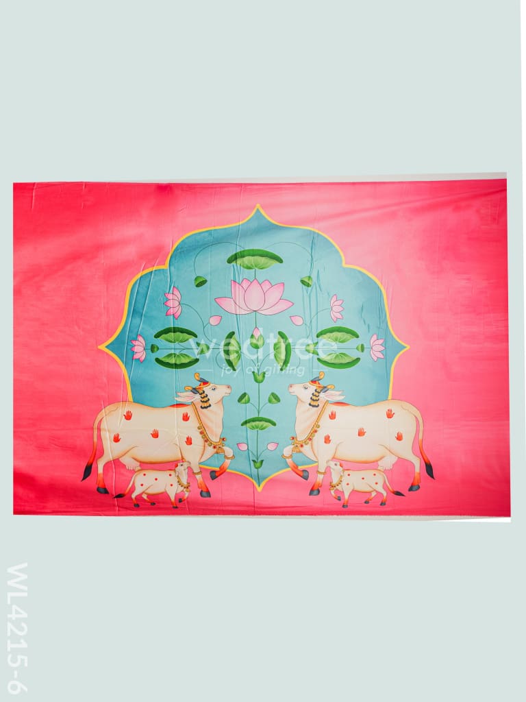 Back Drop Pichwai Design - Wl4215 Lotus With Cow Pooja Utilities