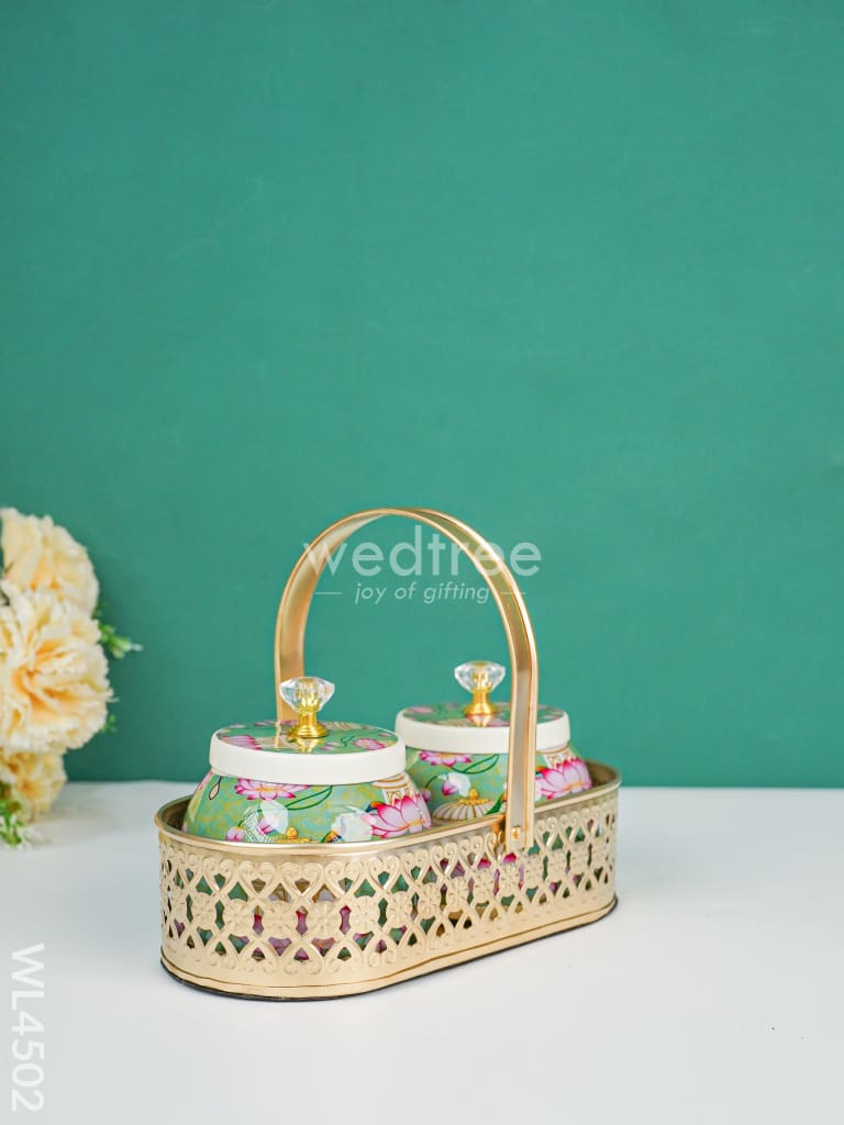 Basket With Tin Jar - Wl4502 Metal Decor Utility