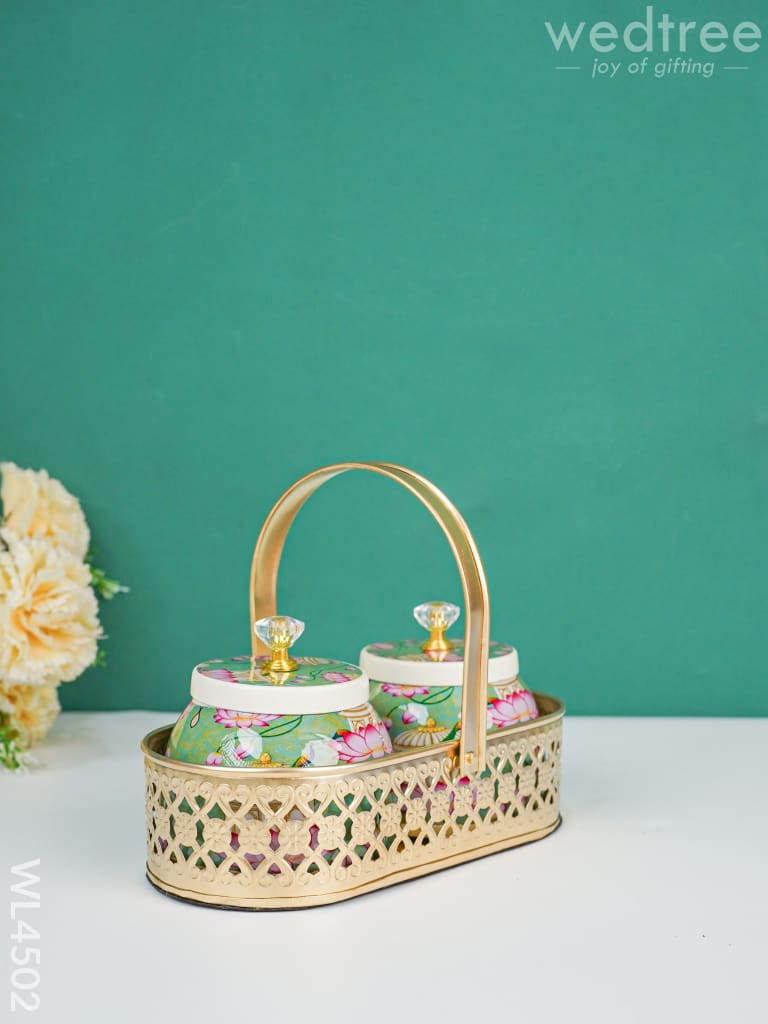 Basket With Tin Jar - Wl4502 Metal Decor Utility