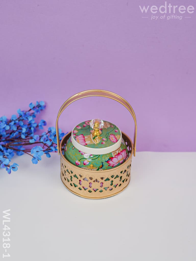 Basket With Tin Jar - Wl4318 Metal Decor Utility