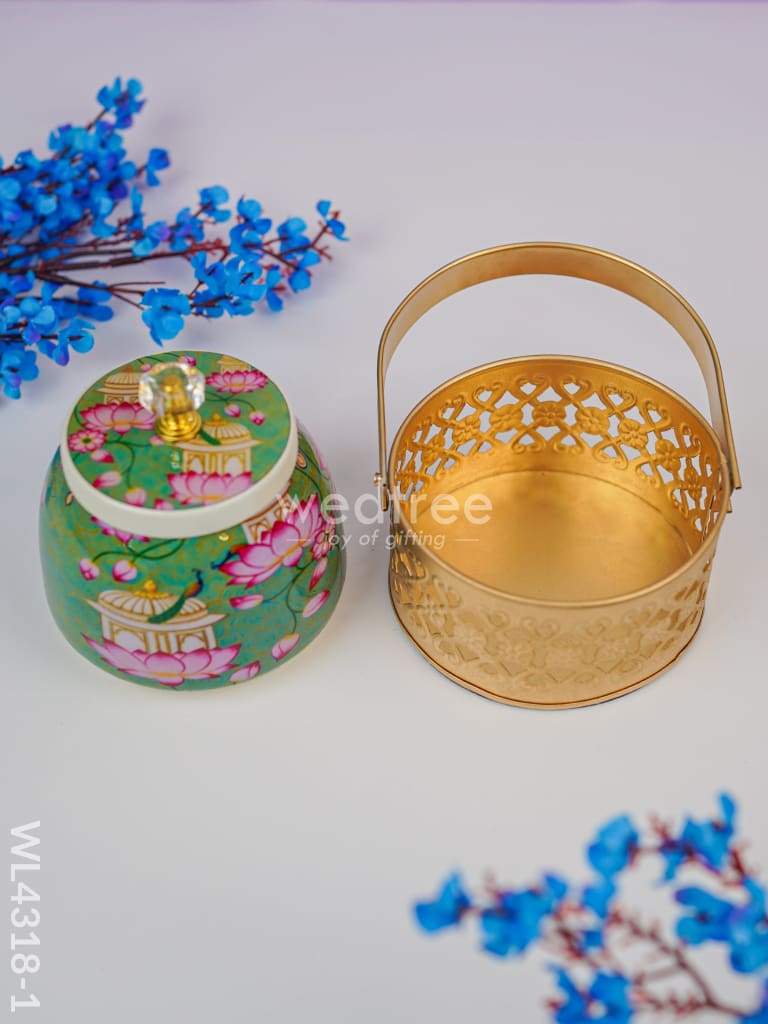 Basket With Tin Jar - Wl4318 Metal Decor Utility