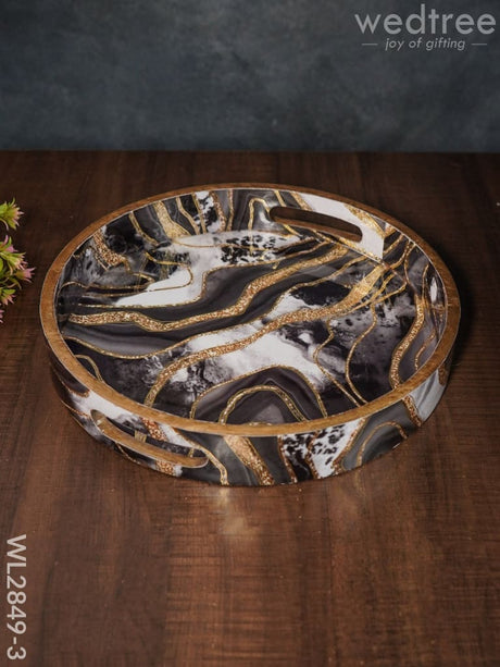 Black & Gold Abstract Digital Printed Tray - Set Of 3 Wl2849 Medium Wooden Trays