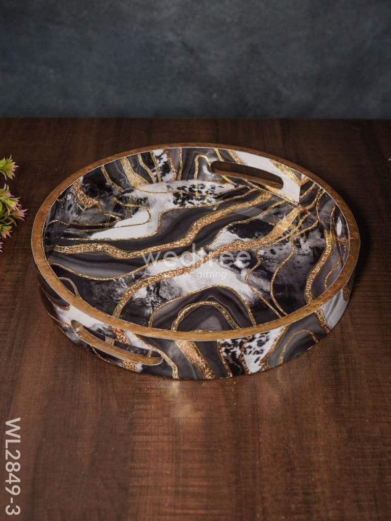 Black & Gold Abstract Digital Printed Tray - Set Of 3 Wl2849 Medium Wooden Trays