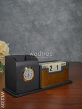 Black Matte Finish Pen Stand With Clock & Calender - Wl3339 Corporate Gifts