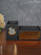 Black Matte Finish Pen Stand With Clock - Wl3337 Corporate Gifts