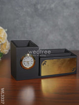 Black Matte Finish Pen Stand With Clock - Wl3337 Corporate Gifts