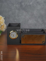 Black Matte Finish Pen Stand With Clock - Wl3337 Corporate Gifts