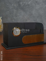 Black Matte Finish Pen Stand With Clock - Wl3338 Corporate Gifts