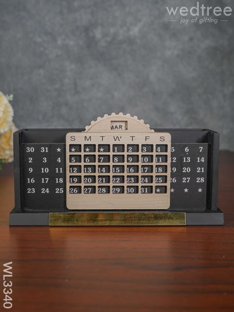 Black Matte Finish Pen Stand With Infinite Calender - Wl3340 Corporate Gifts